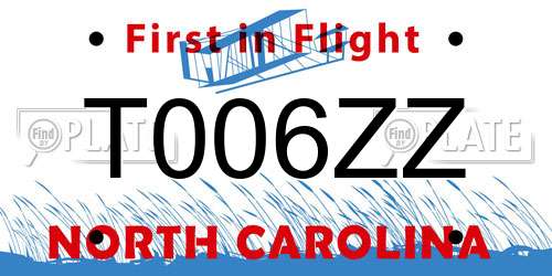 T006ZZ North Carolina License Plate