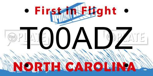 T00ADZ North Carolina License Plate
