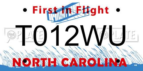 T012WU North Carolina License Plate