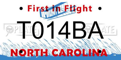 T014BA North Carolina License Plate