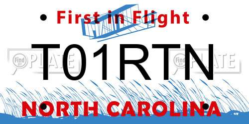 T01RTN North Carolina License Plate