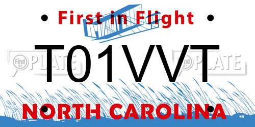 T01VVT North Carolina License Plate