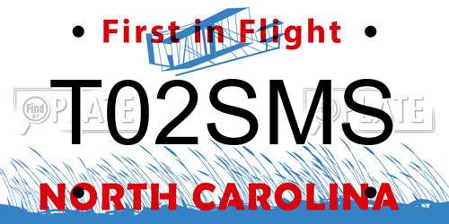 T02SMS North Carolina License Plate