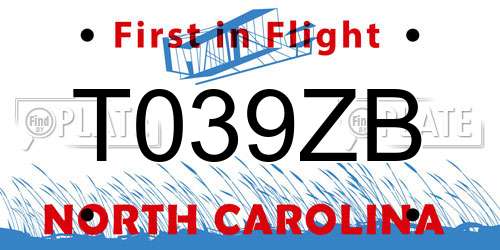 T039ZB North Carolina License Plate