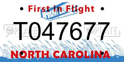 T047677 North Carolina License Plate