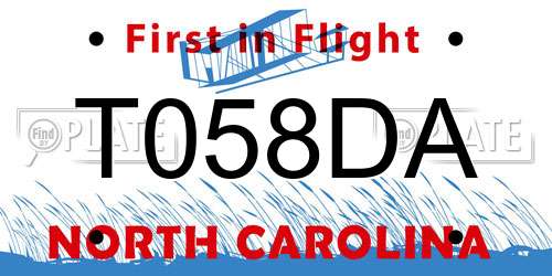 T058DA North Carolina License Plate