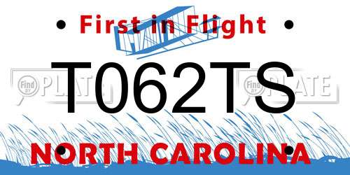 T062TS North Carolina License Plate