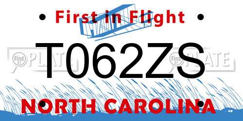 T062ZS North Carolina License Plate