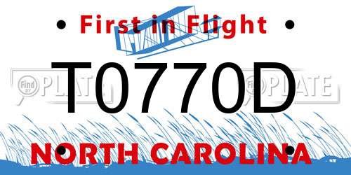 T0770D North Carolina License Plate