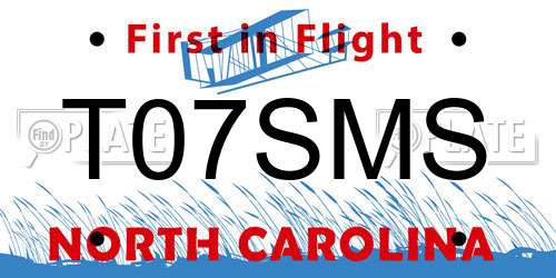 T07SMS North Carolina License Plate