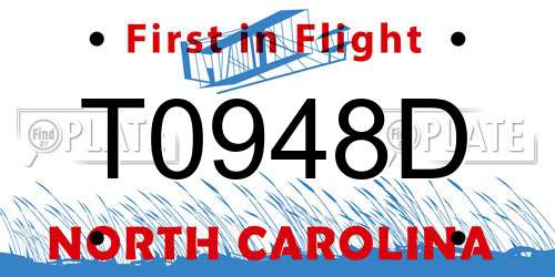 T0948D North Carolina License Plate