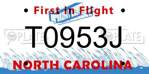 T0953J North Carolina License Plate