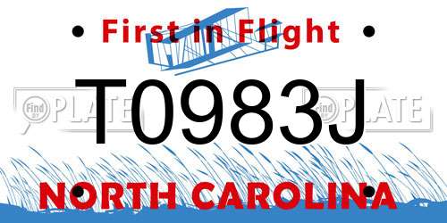 T0983J North Carolina License Plate
