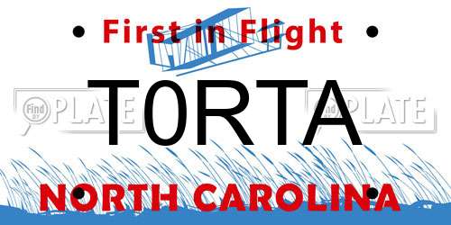T0RTA North Carolina License Plate