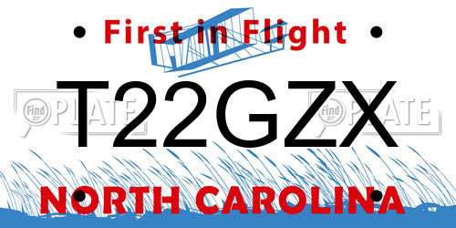 T22GZX North Carolina License Plate