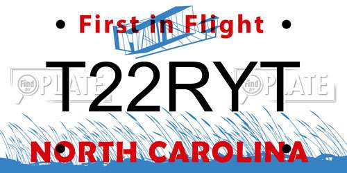 T22RYT North Carolina License Plate