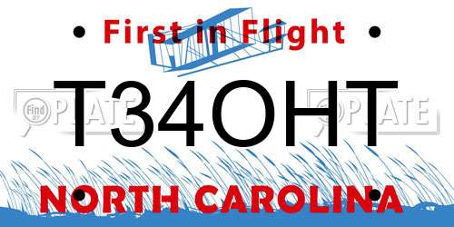 T34OHT North Carolina License Plate