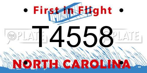 T4558 North Carolina License Plate
