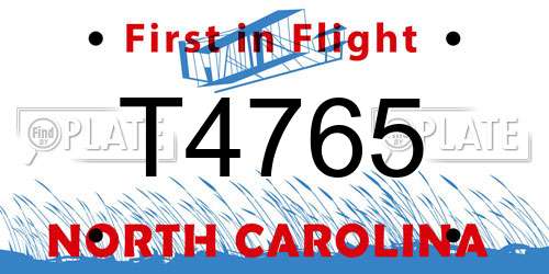 T4765 North Carolina License Plate