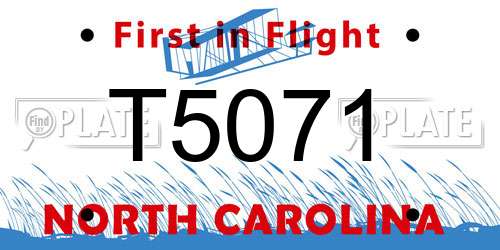 T5071 North Carolina License Plate