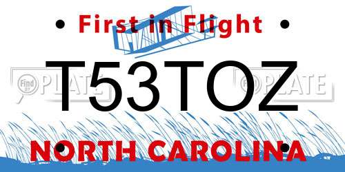 T53TOZ North Carolina License Plate