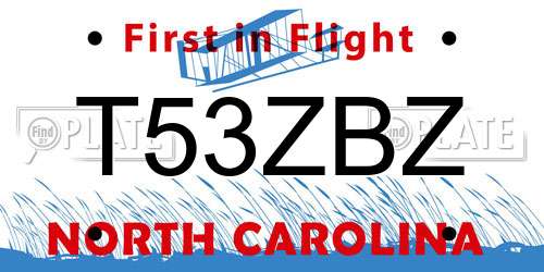 T53ZBZ North Carolina License Plate