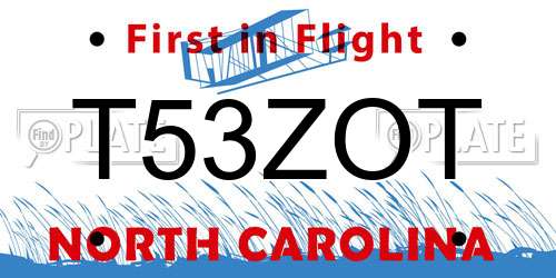 T53ZOT North Carolina License Plate