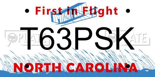 T63PSK North Carolina License Plate