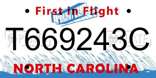 T669243C North Carolina License Plate