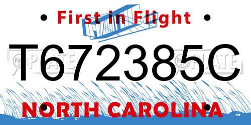 T672385C North Carolina License Plate