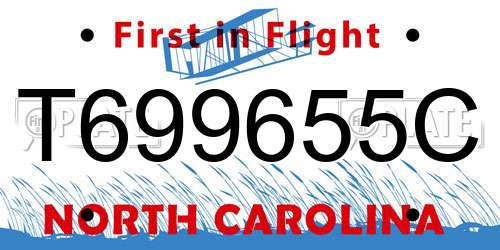 T699655C North Carolina License Plate