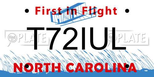 T72IUL North Carolina License Plate