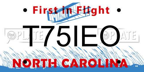 T75IEO North Carolina License Plate