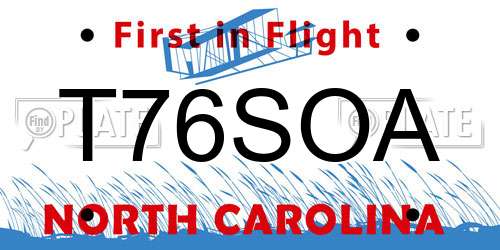 T76SOA North Carolina License Plate