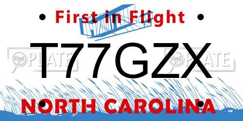 T77GZX North Carolina License Plate