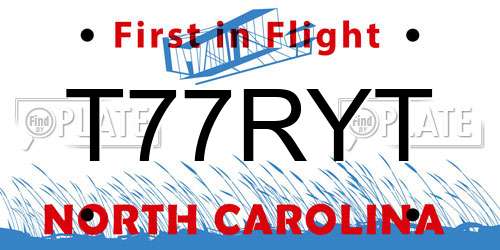 T77RYT North Carolina License Plate