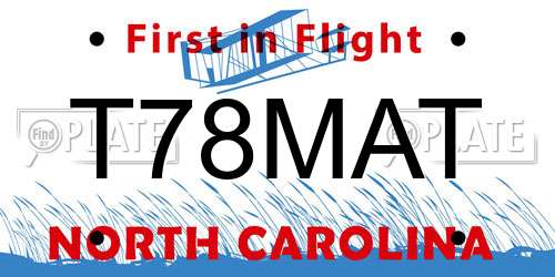 T78MAT North Carolina License Plate