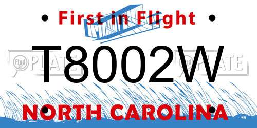 T8002W North Carolina License Plate