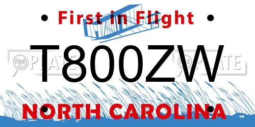 T800ZW North Carolina License Plate