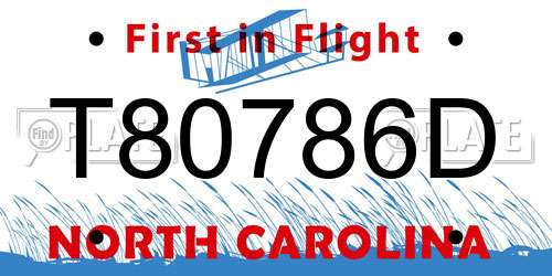 T80786D North Carolina License Plate