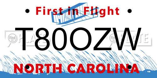 T80OZW North Carolina License Plate