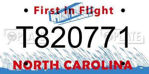 T820771 North Carolina License Plate