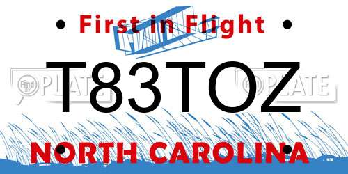 T83TOZ North Carolina License Plate