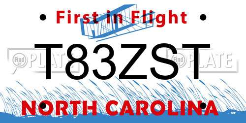 T83ZST North Carolina License Plate