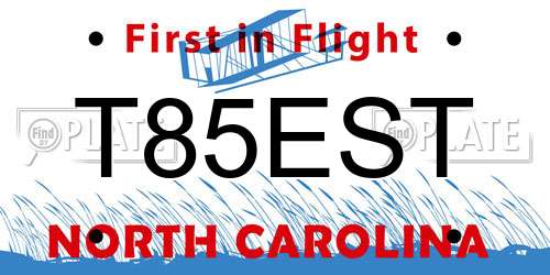 T85EST North Carolina License Plate
