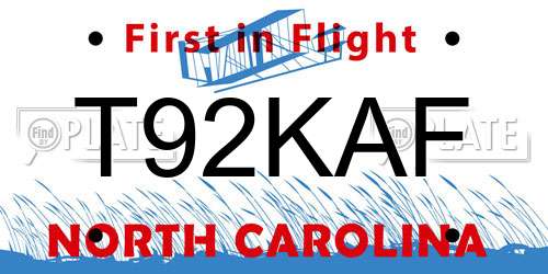 T92KAF North Carolina License Plate