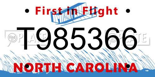 T985366 North Carolina License Plate