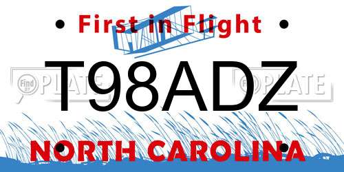 T98ADZ North Carolina License Plate