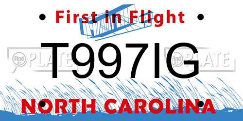 T997IG North Carolina License Plate