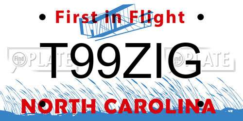 T99ZIG North Carolina License Plate